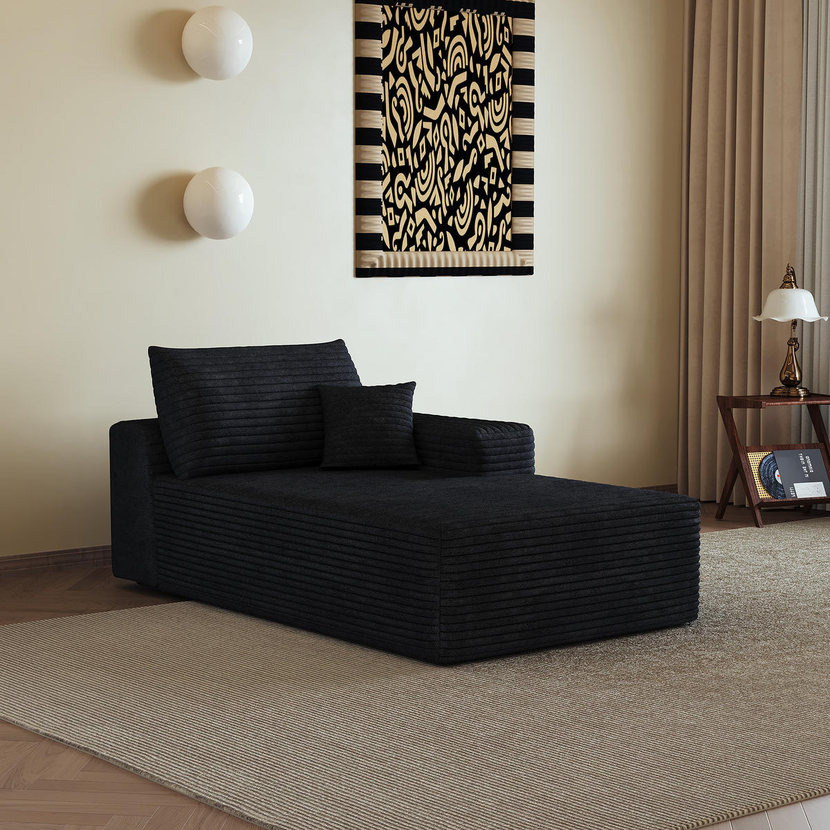 RÉCAMIERE DE-34721 rechte Chaiselongue Schwarz - Schwarz, Textil (95/83/175cm) - ComfortXL