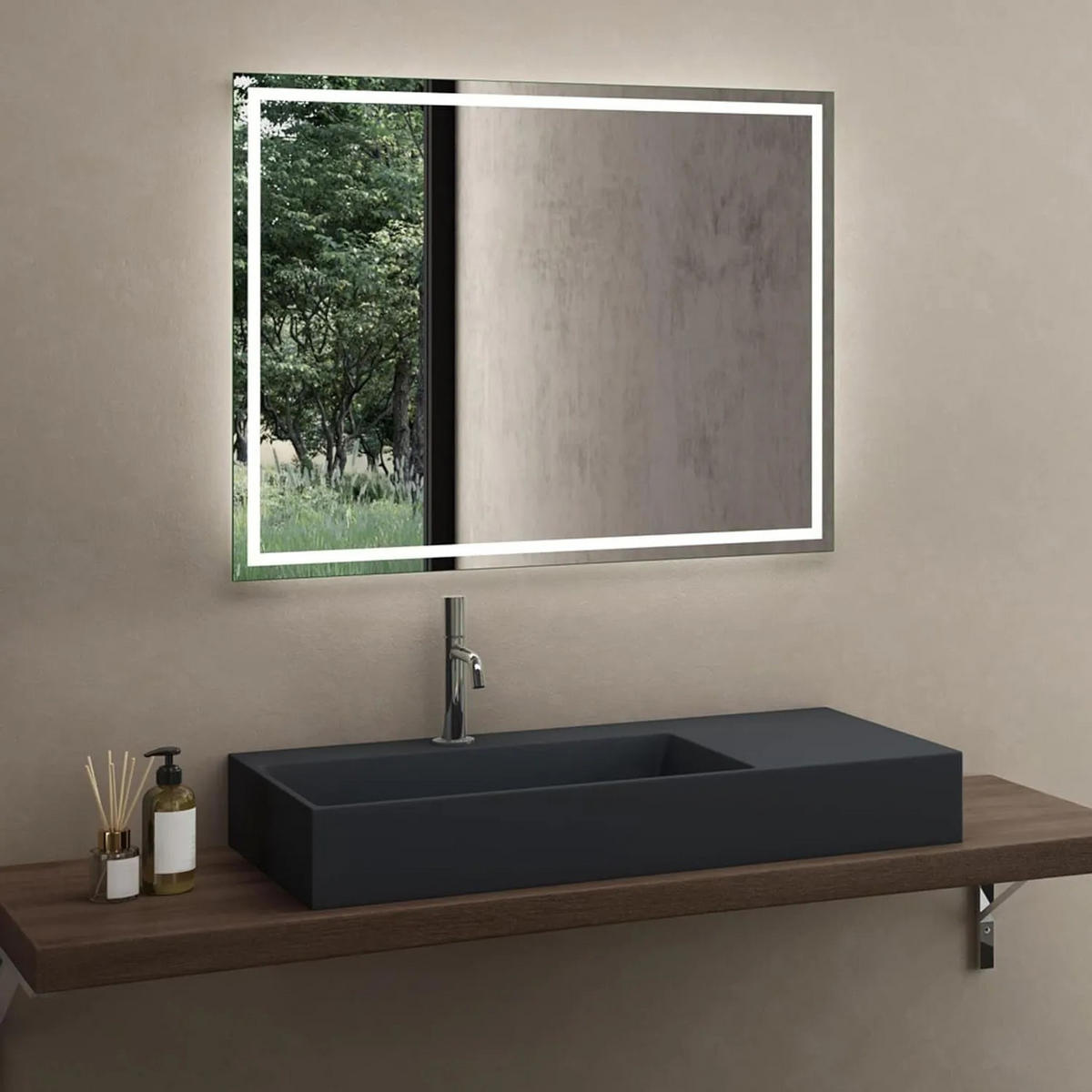 WASCHBECKEN Rea Konglomerat Archi 75 Cm Grey Matt - Grau, Keramik (43/14/75cm) - REA