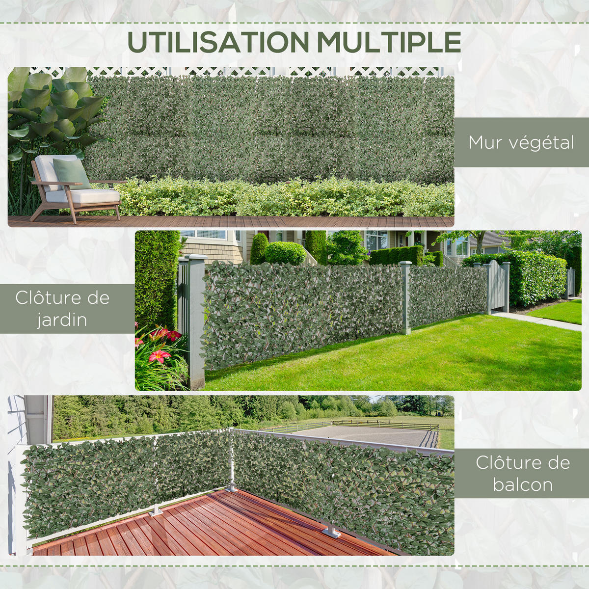 KUNSTHECKE 4er-Set DE-13891 ausziehbar 200x100 cm Grün - Grün, Kunststoff (100/200cm) - ComfortXL