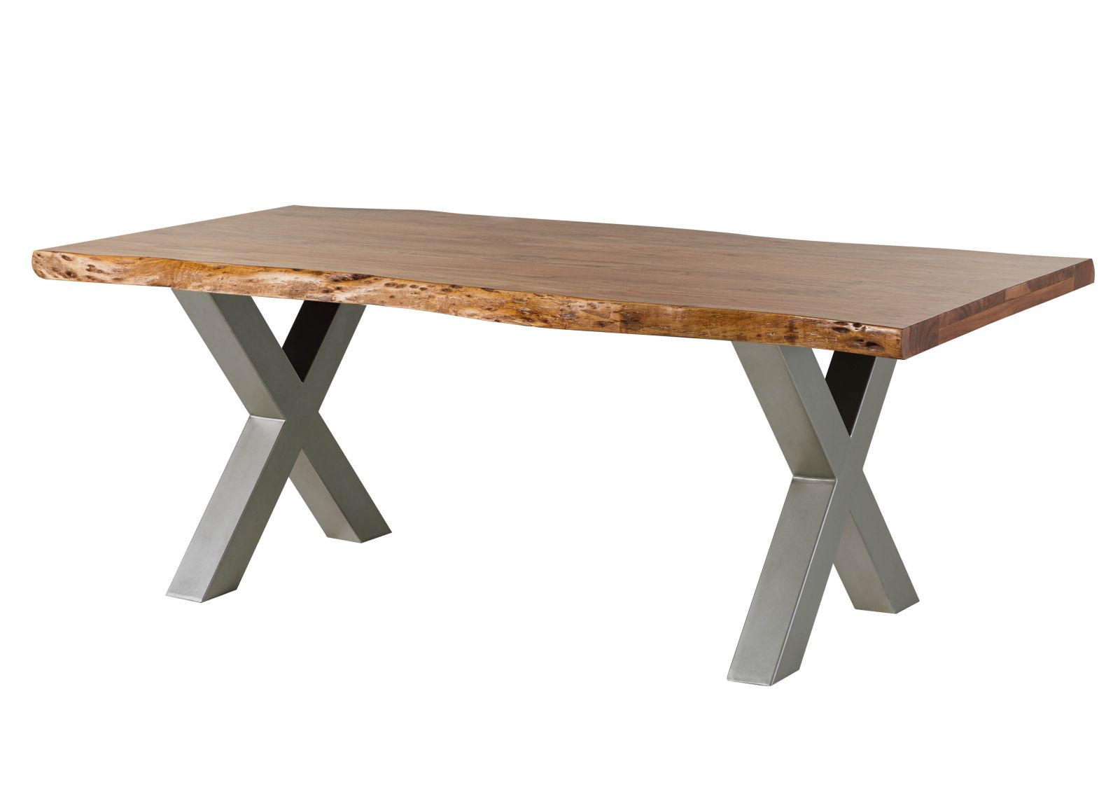 Massivmoebel24 Baumtisch Natur, Silber 90x77x180 cm