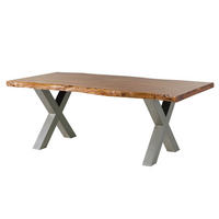 BAUMTISCH Akazie 180x90x77 Akazie natur lackiert / X-Beine silber matt FREEFORM 5 - Silberfarben/Naturfarben, Holz (180/90/77cm) - Massivmoebel24