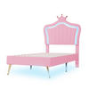 KINDERBETT 90/200 cm Rosa Polsterbett mit LED-Beleuchtung und Kronen-Design - Pink, Textil (90/200cm) - OKWISH