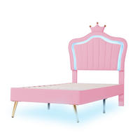 KINDERBETT 90/200 cm Rosa Polsterbett mit LED-Beleuchtung und Kronen-Design - Pink, Textil (90/200cm) - OKWISH