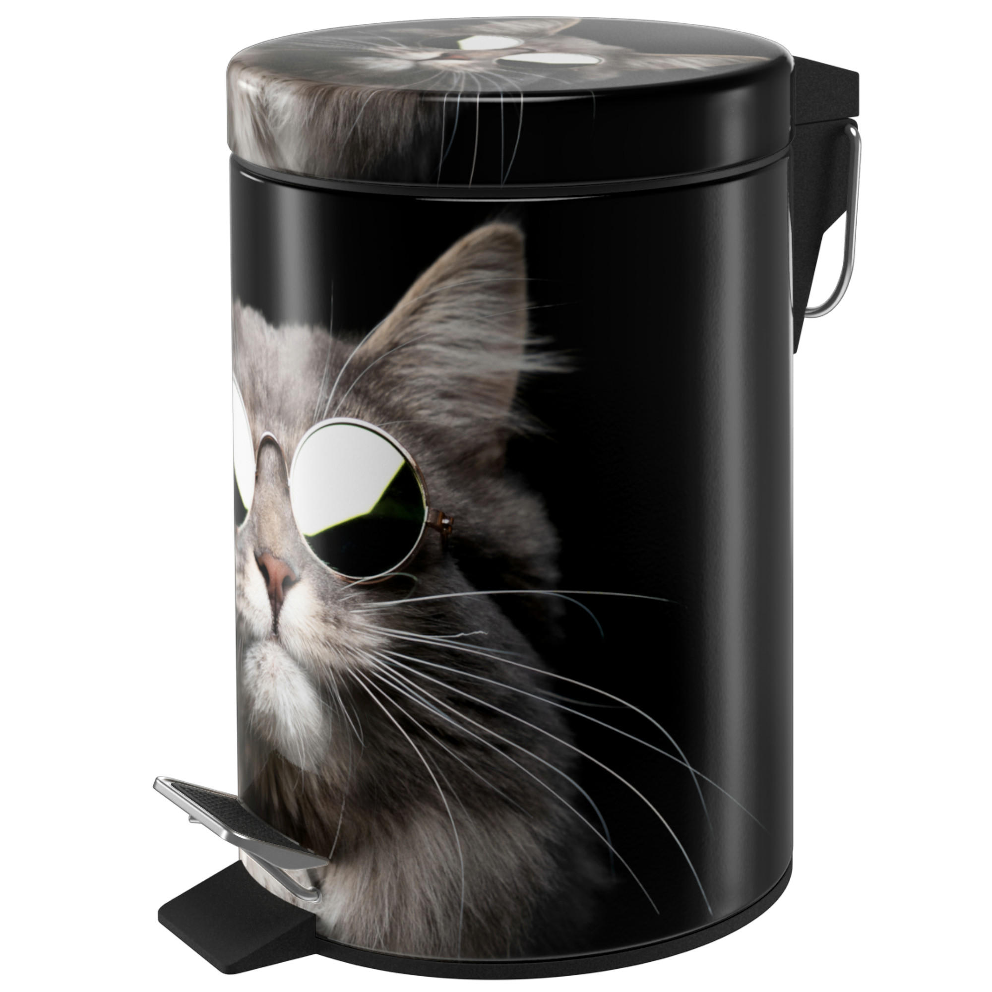 KOSMETIKEIMER Cool Cat - Schwarz/Braun, Kunststoff/Metall (17/25/25cm) - Sanilo