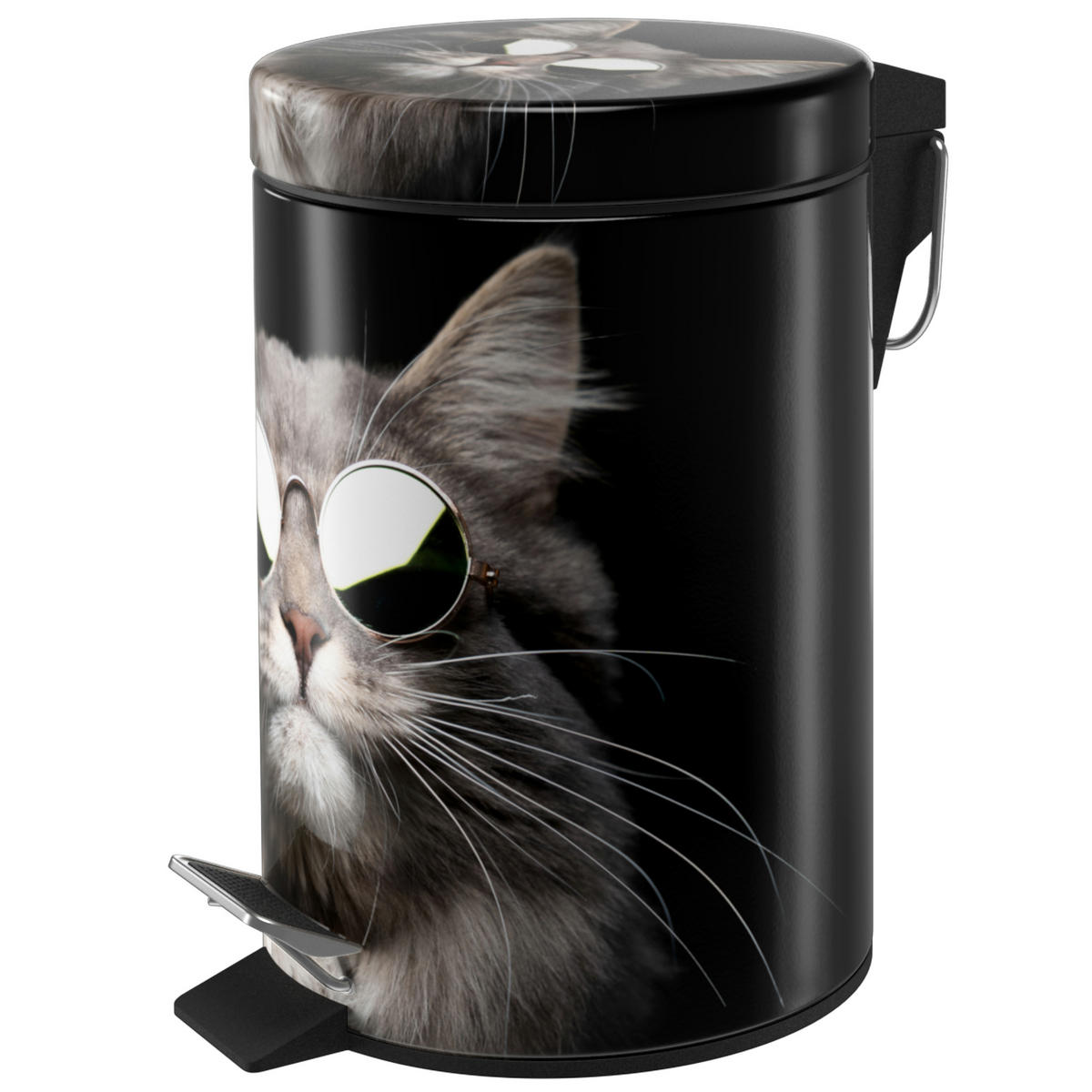 KOSMETIKEIMER Cool Cat - Schwarz/Braun, Kunststoff/Metall (17/25/25cm) - Sanilo