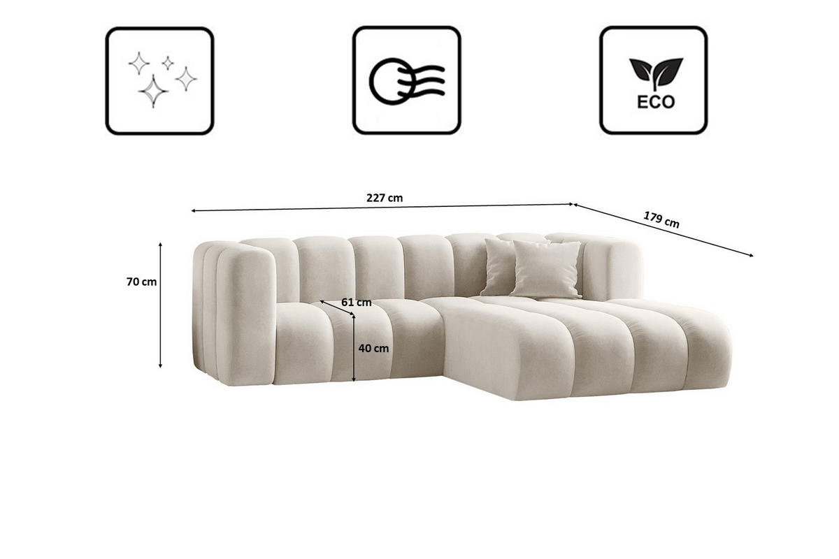 ECKSOFA L-from, Sofa Grand modular stoff Salvador Hellgrau Rechts - Sandfarben, Holz (227/179cm) - Kaiser Möbel