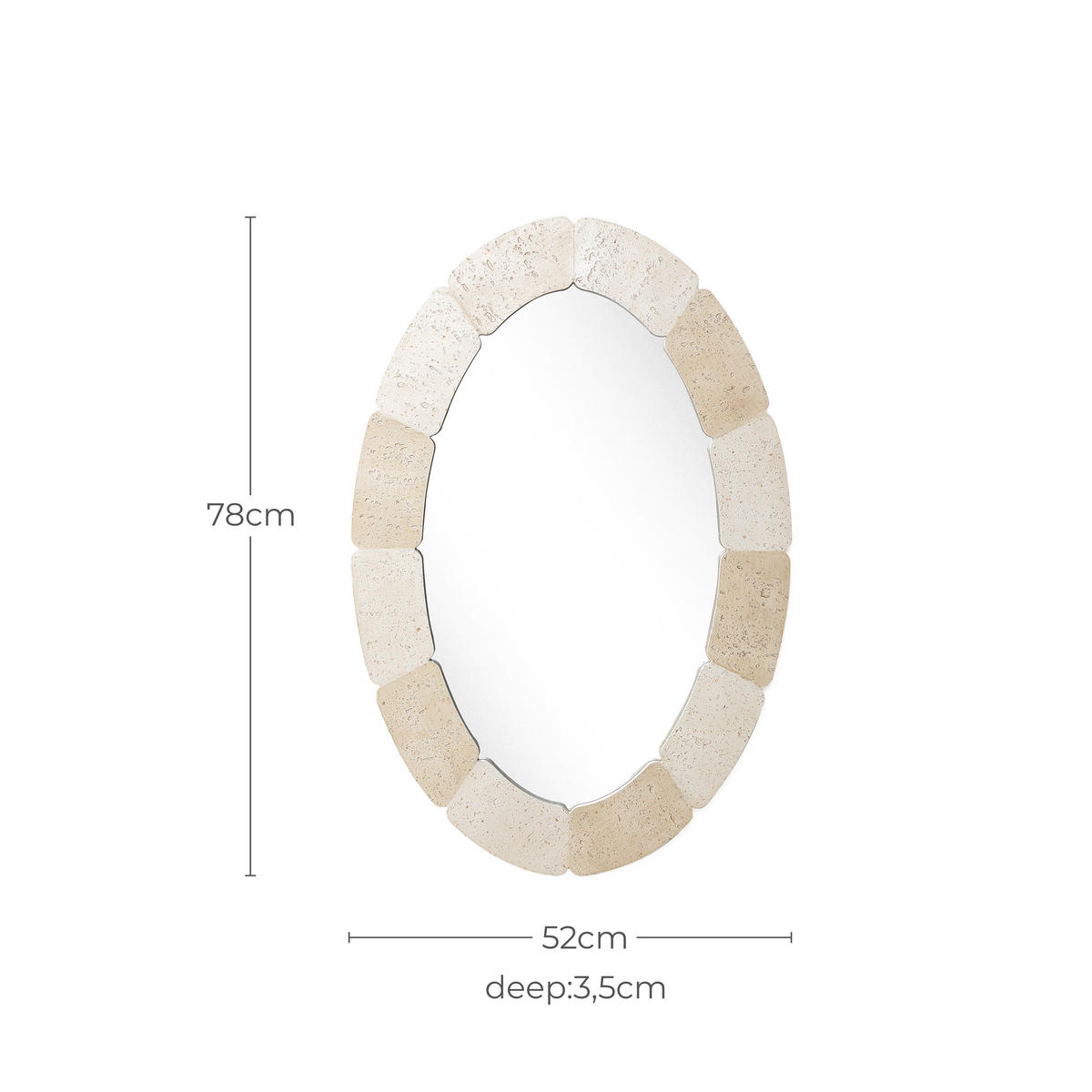 78CM H Ovaler Wandspiegel mit Polyharzrahmen Geeignet für Badezimmer, Wohnzimmer, Schlafzimmer usw. Moderner Boho-Stil - Beige/Akaziefarben, Glas/Kunststoff (78/3.5/52cm) - Hometopia