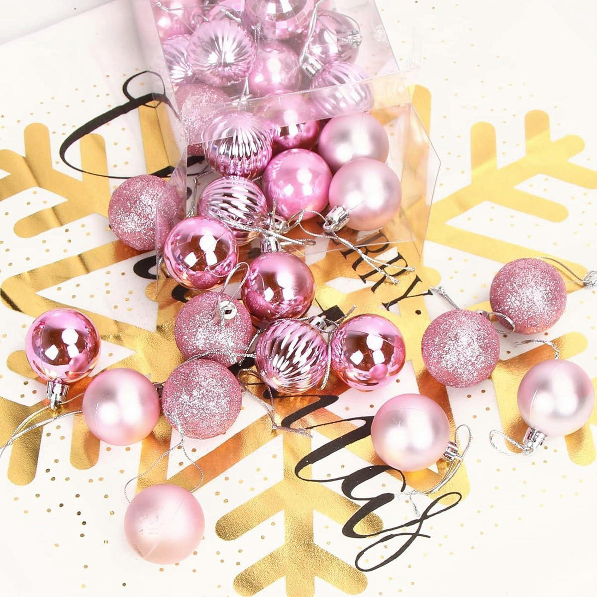 WEIHNACHTSKUGELN 36-teiliges Set Kunststoff 4 cm Rosa - Pink, Kunststoff (4/4/4cm)