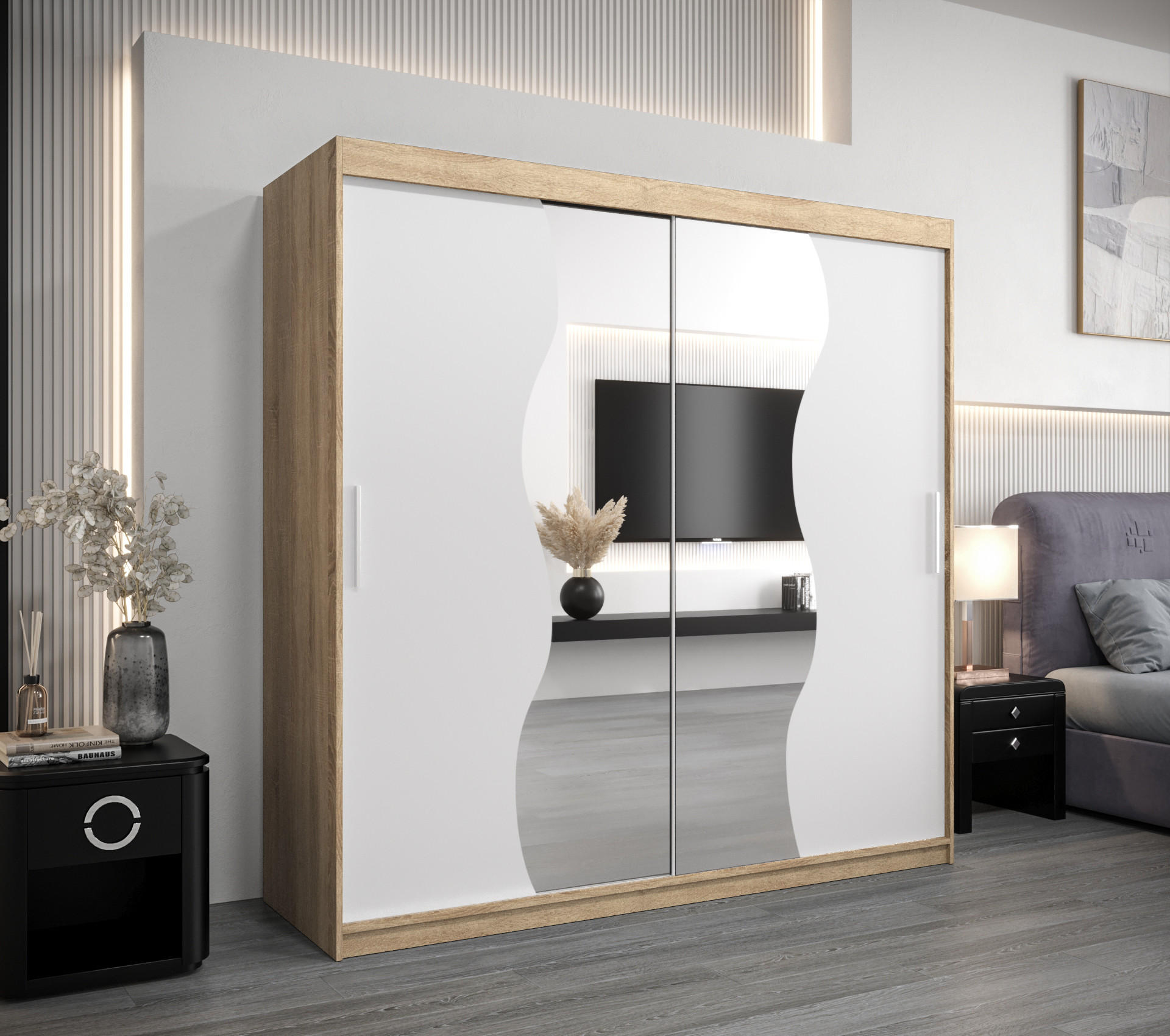 SCHWEBETÜRENSCHRANK 200/200/62 2-türig - Silberfarben/Weiß, Holz/Kunststoff (200/200/62cm) - Abiks Möbel