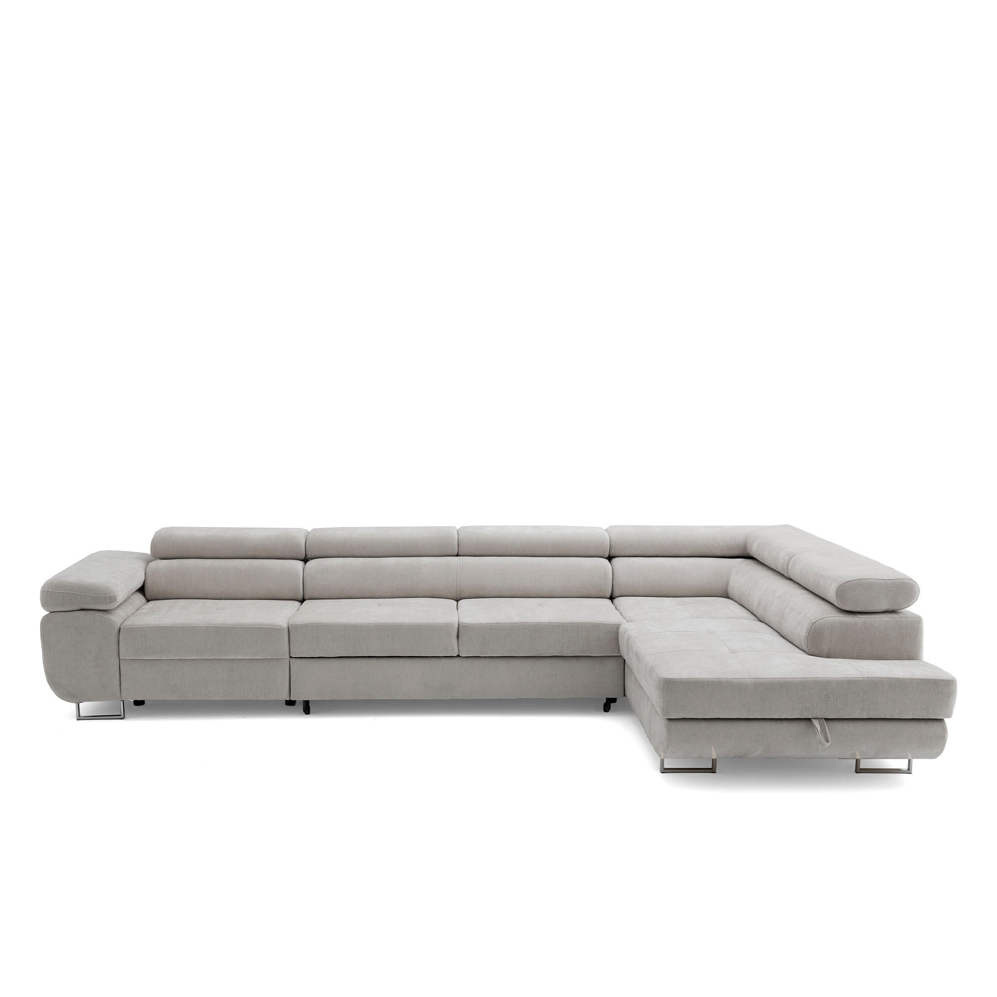 ECKSOFA WILD MAXI L Rechts mit Schlaffunktion 125x195 Chenille Grau - Chromfarben/Grau, Holz/Textil (350/203cm) - Muffo