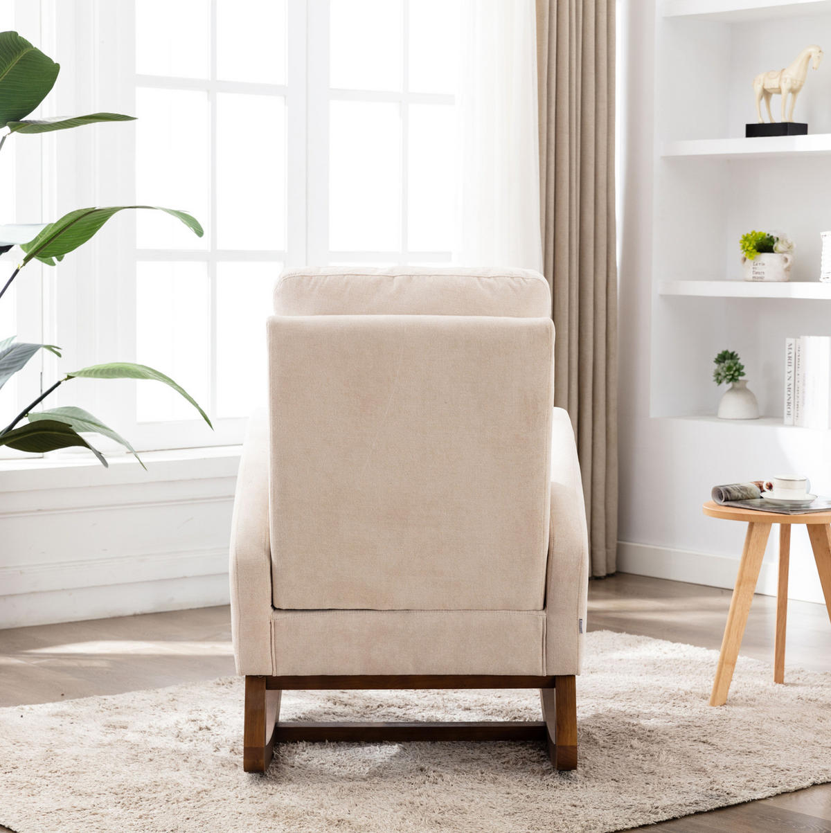 SCHAUKELSTUHL Leinen mit hoher Rückenlehne, Seitentasche 69/94/101 cm Beige bis 150 kg - Beige, Textil (94/101/69cm) - Redom