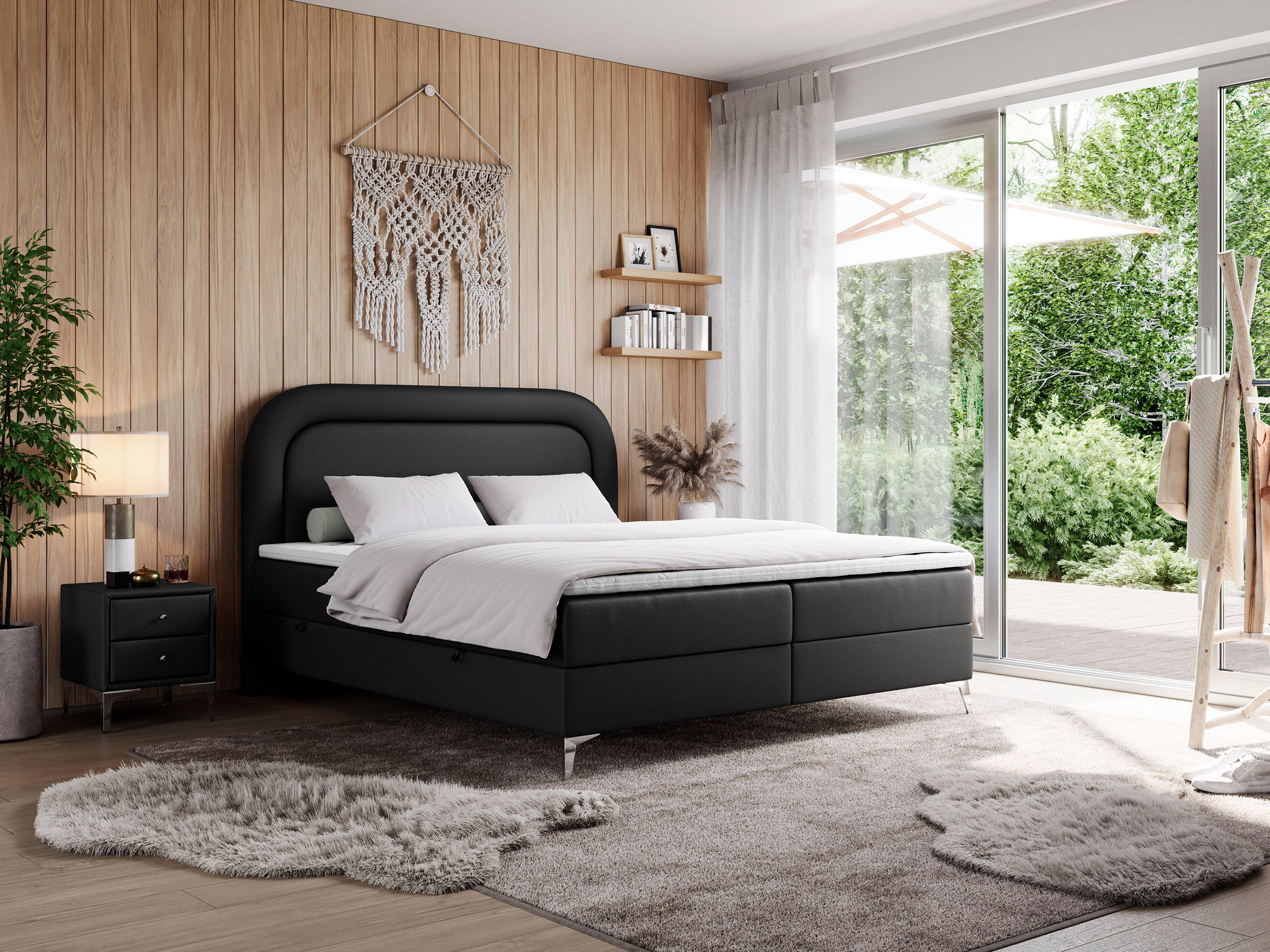 BOXBETT EIRA 200/200 Schwarz Kunstleder - H4 - Silberfarben/Schwarz, Holz/Textil (200/200cm) - MKS