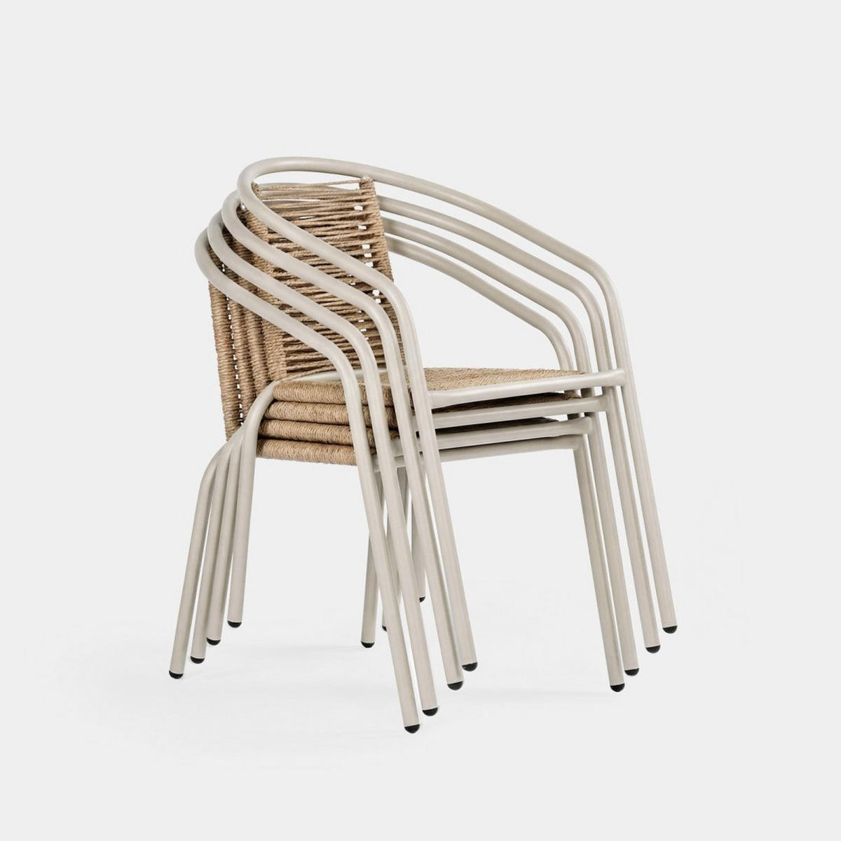 GARTEN-SET mit Tisch und 2 stapelbaren Stühlen in Beige Sakda - Beige, Metall - Klast Home