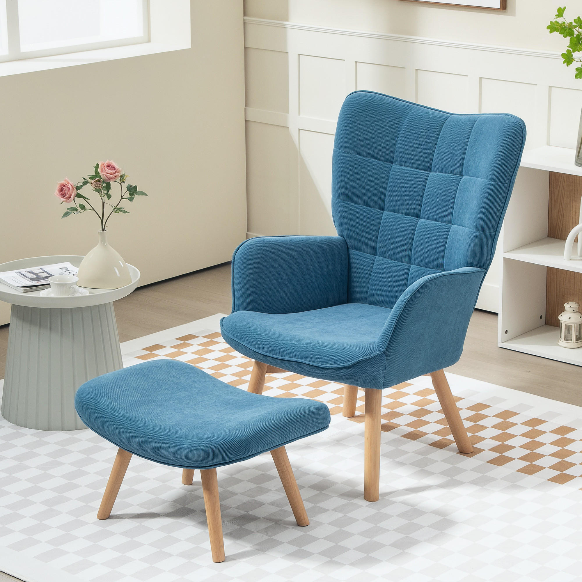 SESSEL mit Hocker, Blau - Blau, Textil (72/101/80cm) - HOMCOM