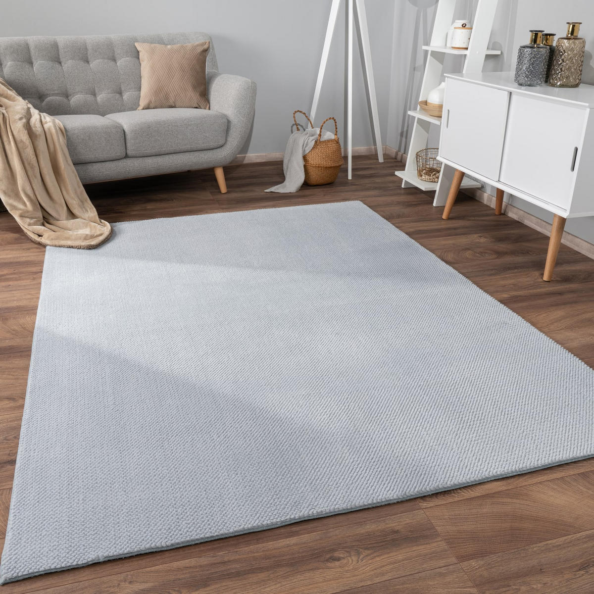 TEPPICH Kurzflor Unifarben Wohnzimmer schmutzabweisend Grau Rechteckig 120x160 - Grau, Textil (120/160cm) - KADIMA DESIGN