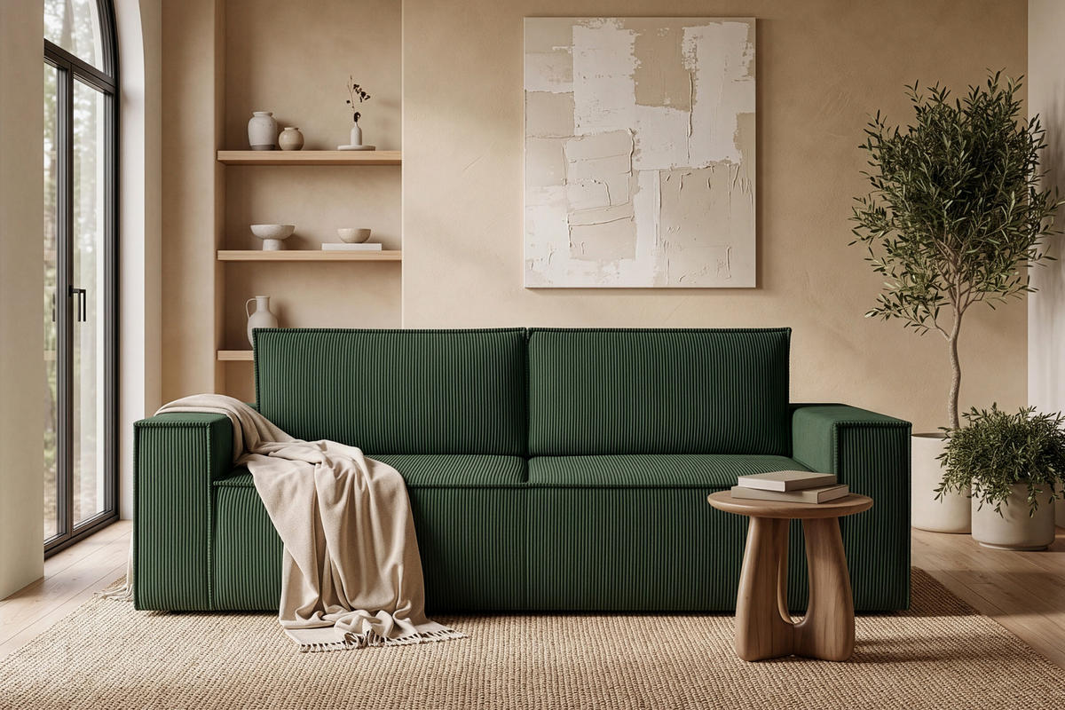 3-SITZER-SCHLAFSOFA NAPI in Pet Friendly Cord-Stoff, dunkelgrün - Dunkelgrün/Schwarz, Textil (244/89/101cm) - KONSIMO®