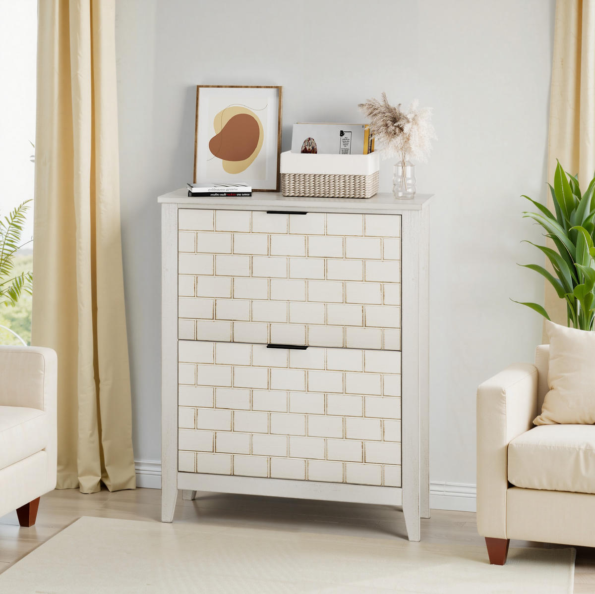 SCHUHSCHRANK 80 cm mit 2 Klappen, verstellbaren Fächern und Kippschutz aus MDF, Retro-Weiß - Weiß, Holzwerkstoff (80/97.5/24cm) - Redom
