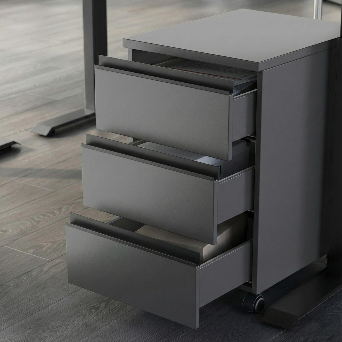 BÜROMÖBEL Set 2-teilig | Schreibtisch 180x80cm & Rollcontainer Graphit | Einstellbar 68-91 cm & Soft-Close - Schwarz, Holzwerkstoff/Metall (80/235/91cm) - KADIMA DESIGN