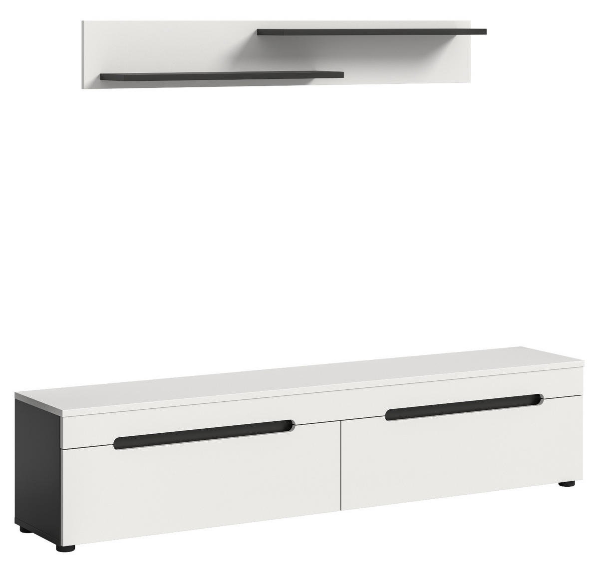 WOHNWAND weiß, grau mit TV-Lowboard hängend / stehend und Wandboard 170 cm, Cooper - Schwarz/Weiß, Holzwerkstoff/Kunststoff (170/180/33cm) - Inn.Furn