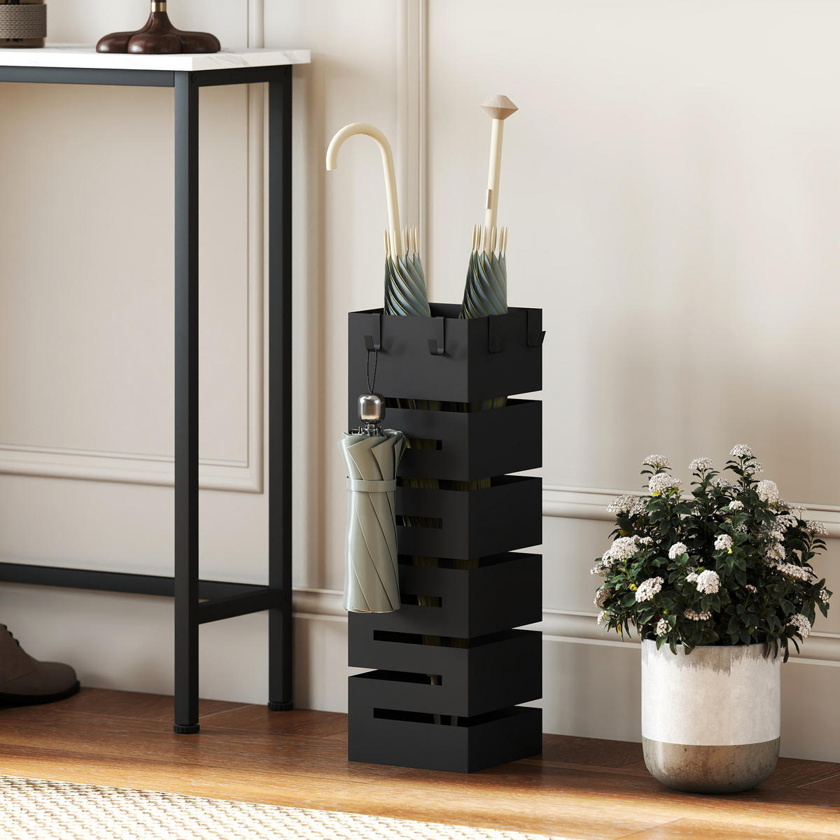 REGENSCHIRMSTÄNDER Stahl Schwarz - Schwarz, Metall (15.5/49/15.5cm) - HOMCOM