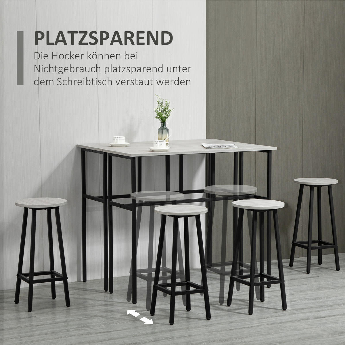 BARTISCH-SET, Spanplatte, Grau+Schwarz - Grau, Kunststoff (40/90/100cm) - HOMCOM