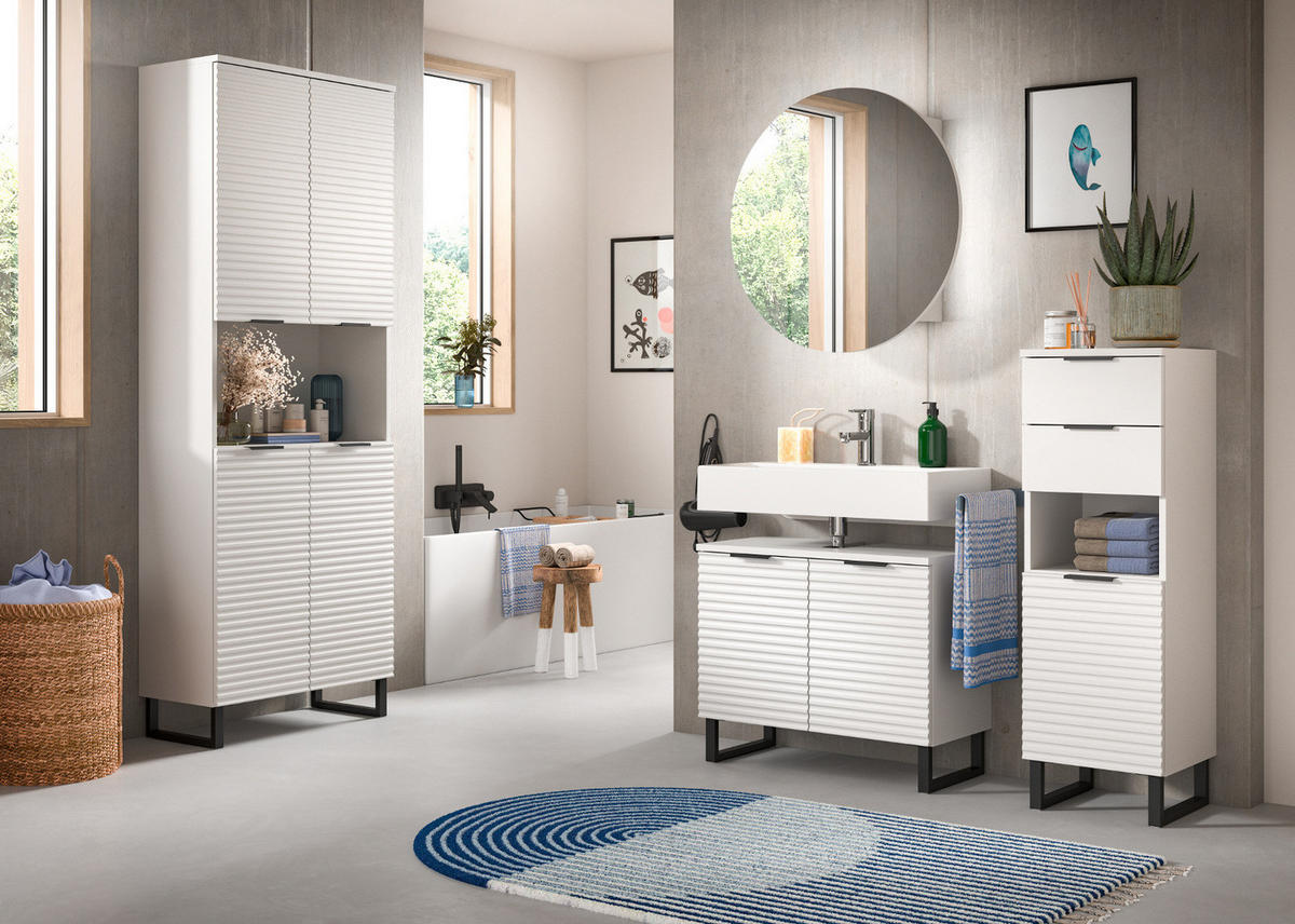 BADMÖBEL-SET 4-teilig weiß 205 cm, Komplettset mit Soft-Close - Weiß, Glas/Holzwerkstoff (105/193/34cm) - Inn.Furn