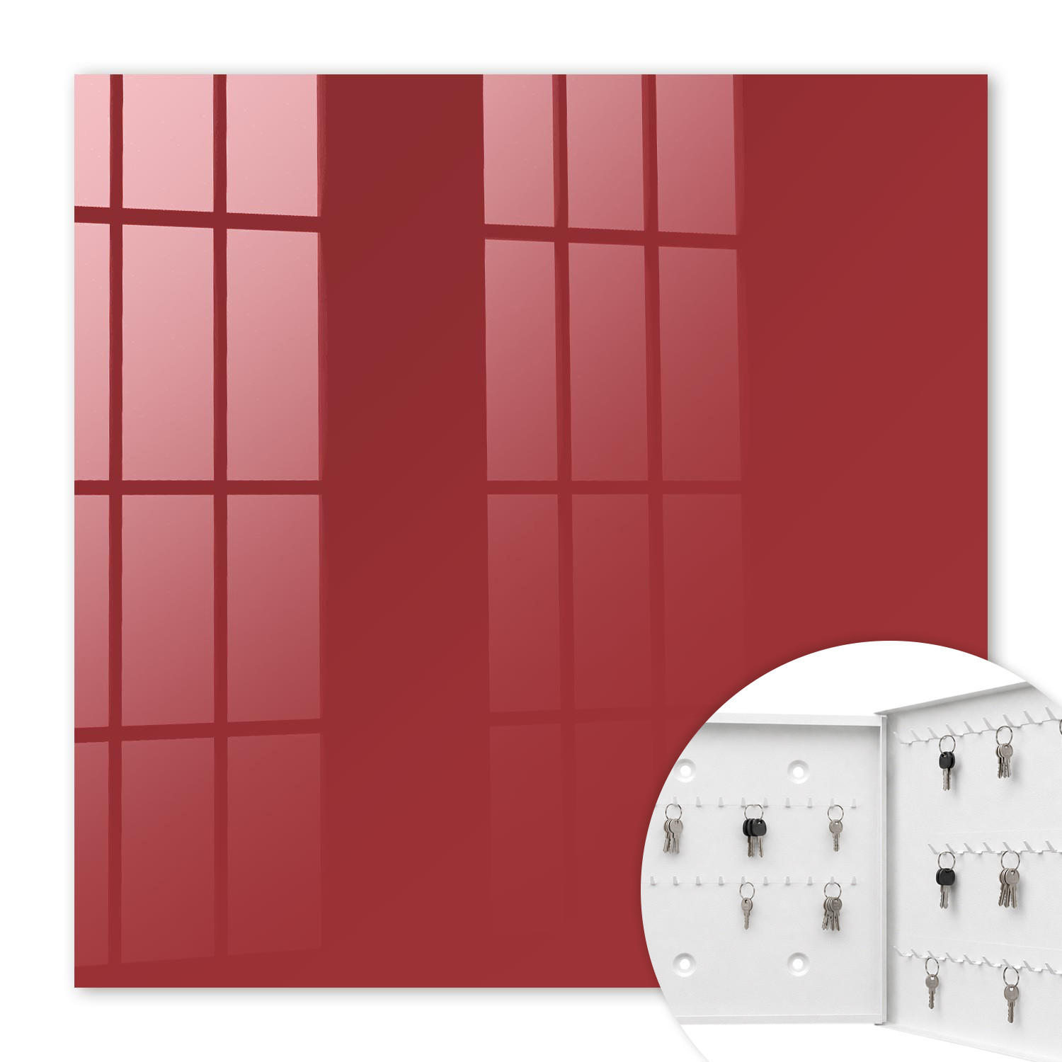 SCHLÜSSELBOX Weiß 30x30 cm – Türöffnung nach rechts - Burgunderrote Farbe - Weinrot, Metall (30/30/5cm) - TULUP