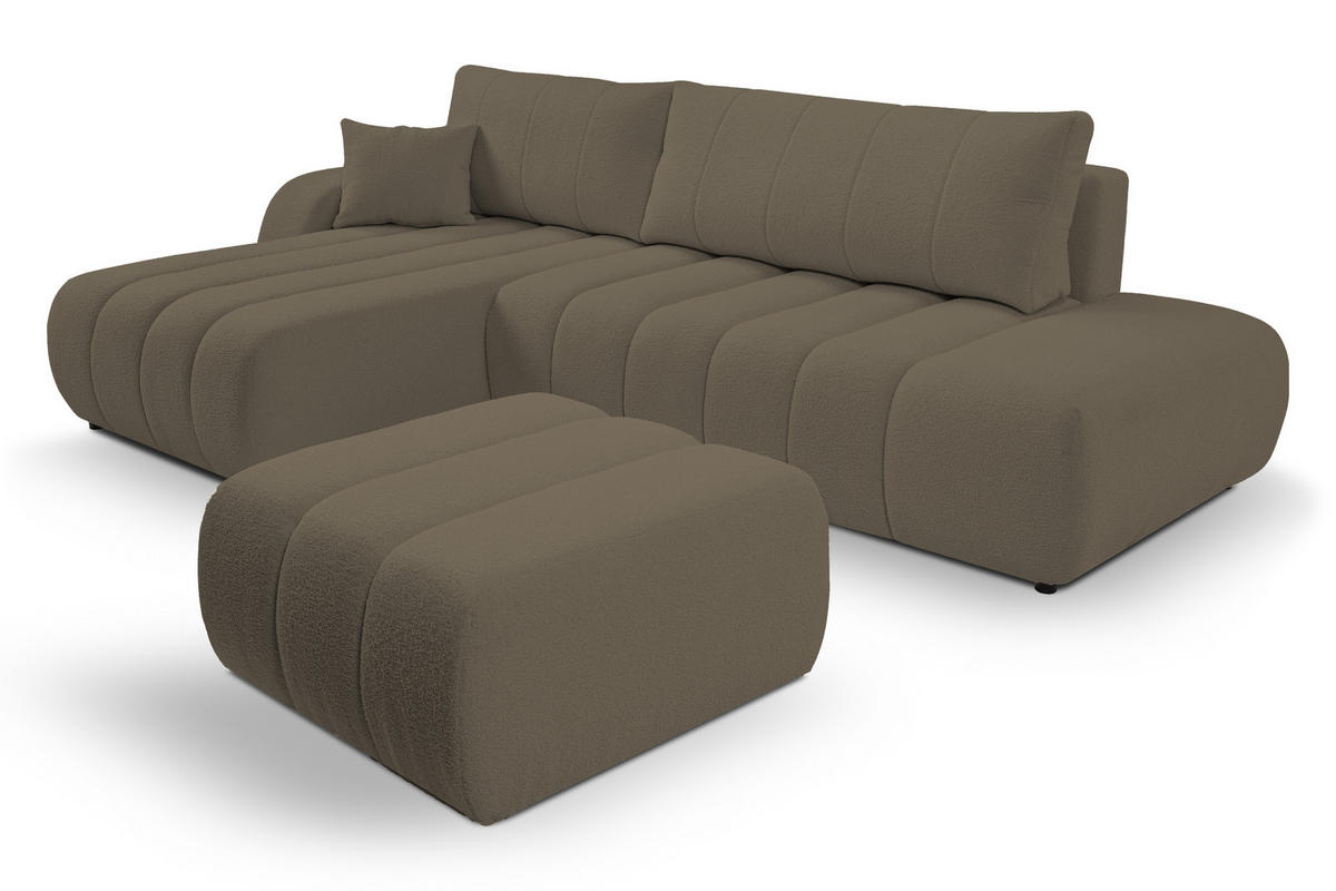 ECKSOFA Baloo mit Schlaffunktion und Bettkasten, komfortable Polsterung, Stoffbezug, lose Rückenkissen, freistehend, LINKS, 176x276x88 cm, Light brown - Hellbraun, Holz/Textil (176/276cm) - DomoHome