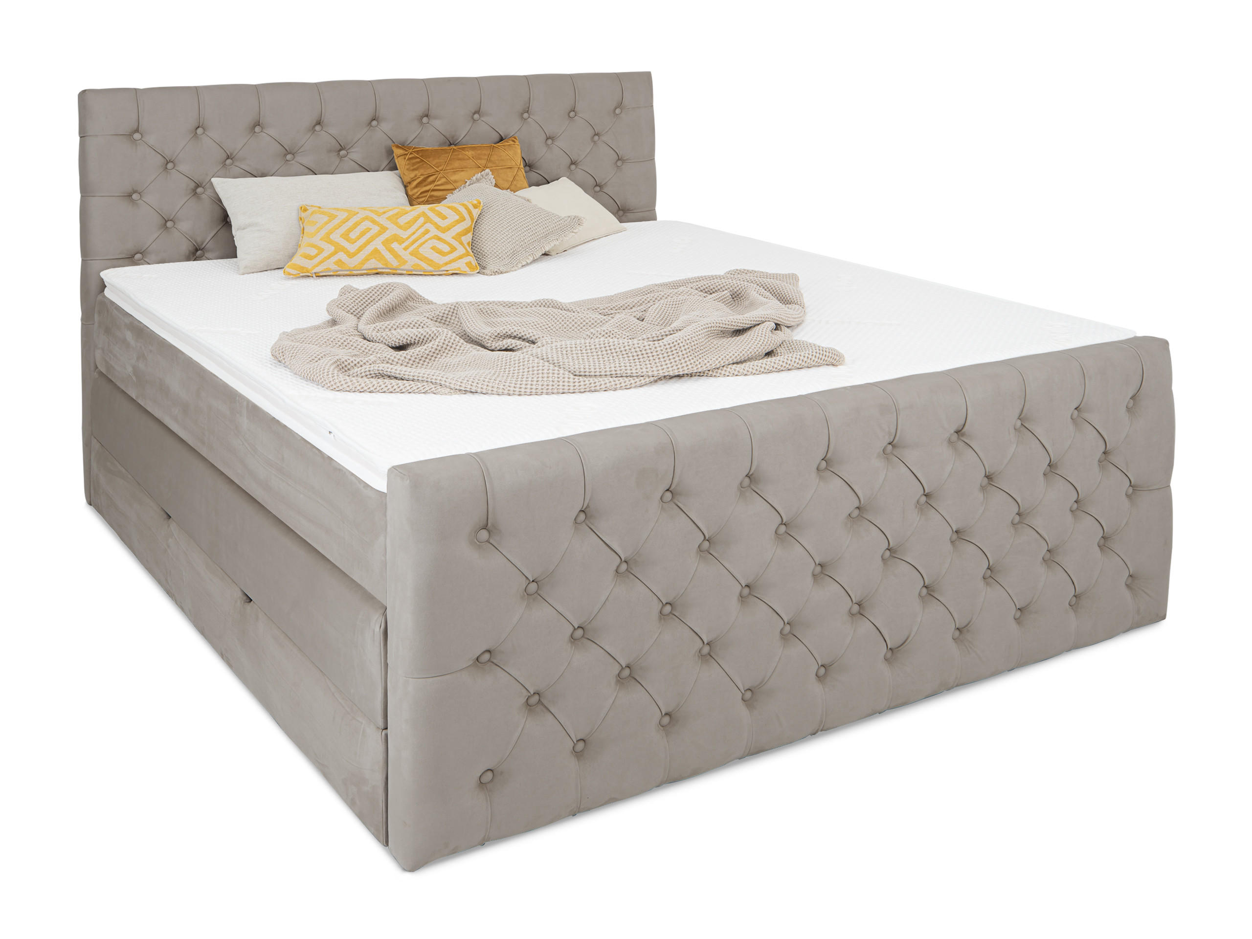 BOXSPRINGBETT Victoria Grau 160 /200 cm H3/H4 Samt - Grau, Textil (160/200cm) - wonello
