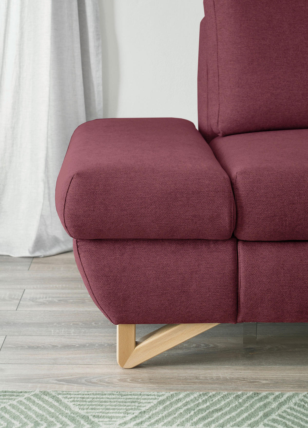 ECKSOFA bordeaux Velours, Wohnzimmer Sofa - Bordeaux, Holz/Textil (284/166cm) - Furn.Design
