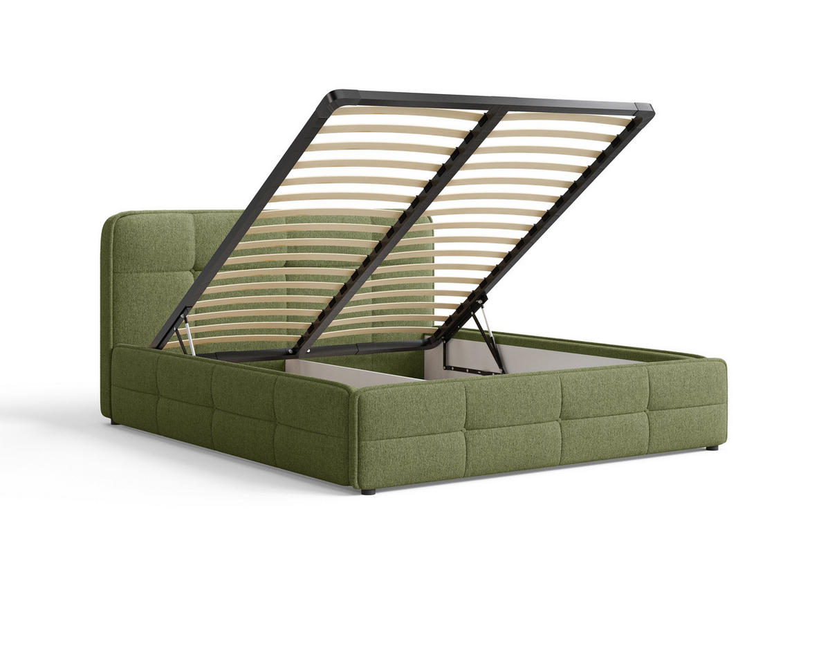 POLSTERBETT 17 140 x 200 cm – Aragon – Bett mit Federmechanismus und Stauraum - Olivgrün, Holz (140/200cm) - ROYAL24_MARKT