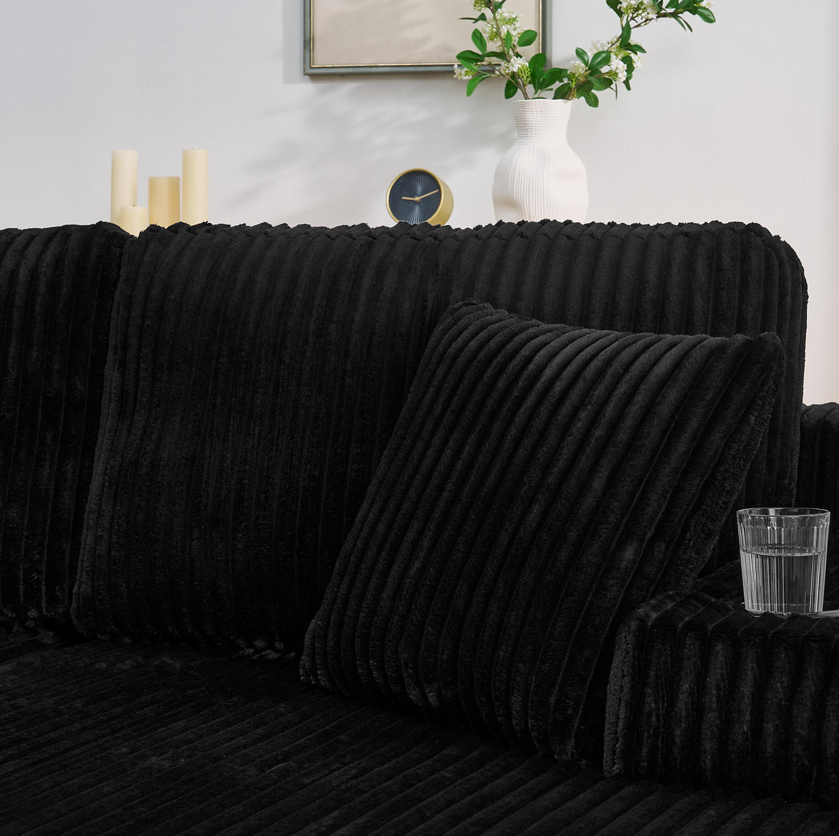 SCHLAFSOFA multifunktional als 2-Sitzer, Relaxsessel mit Magazintasche, Getränkehalter und Kissen, Schwarz - Schwarz, Kunststoff (186/78/154cm) - Redom