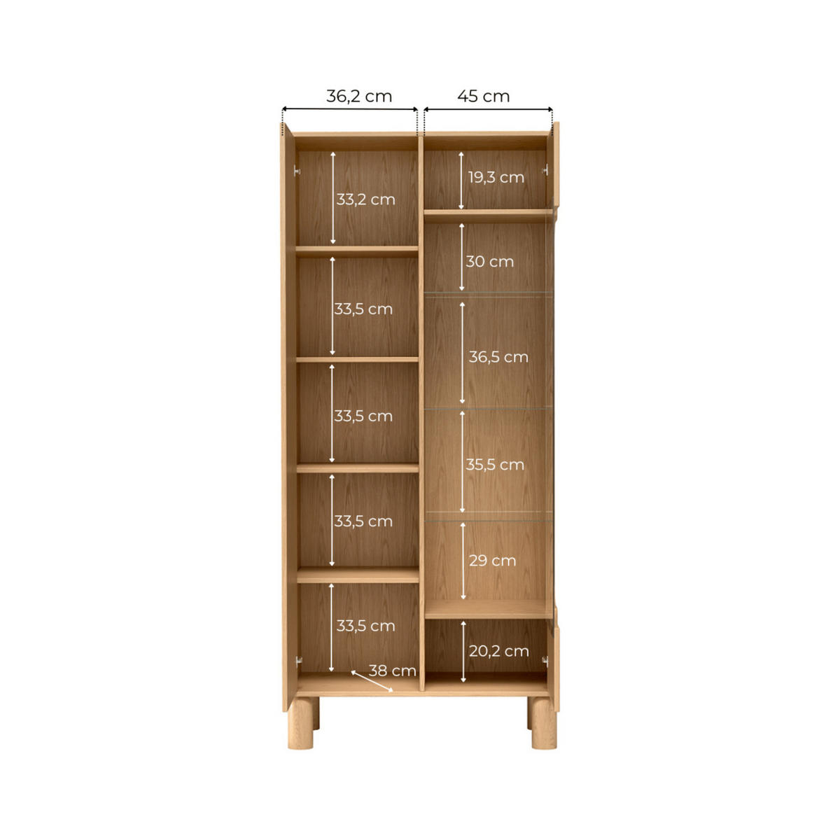 VITRINE Sanden SN-4 89 x 197 x 40,6 cm Eiche Bookmatch - Eichefarben, Holz/Holzwerkstoff (89/197/40.6cm) - Koseto
