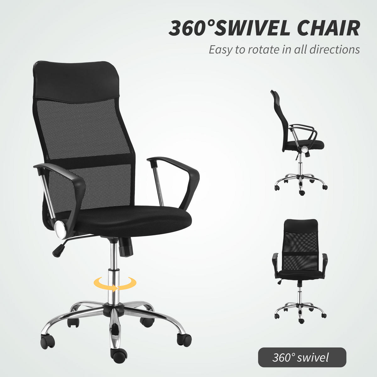 ERGONOMISCHER, Bürostuhl, Netz, Schwarz - Schwarz, Kunststoff (65/119/63cm) - HOMCOM
