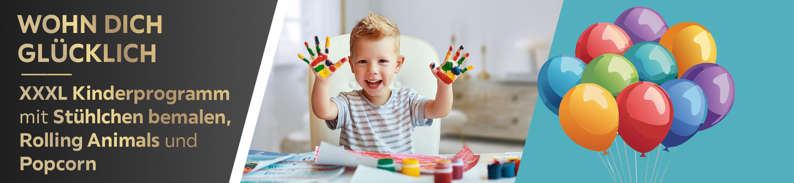 WOHN DICH GLÜCKLICH: XXXL Kinderprogramm mit Stühlchen bemalen, Rolling Animals und Popcorn
