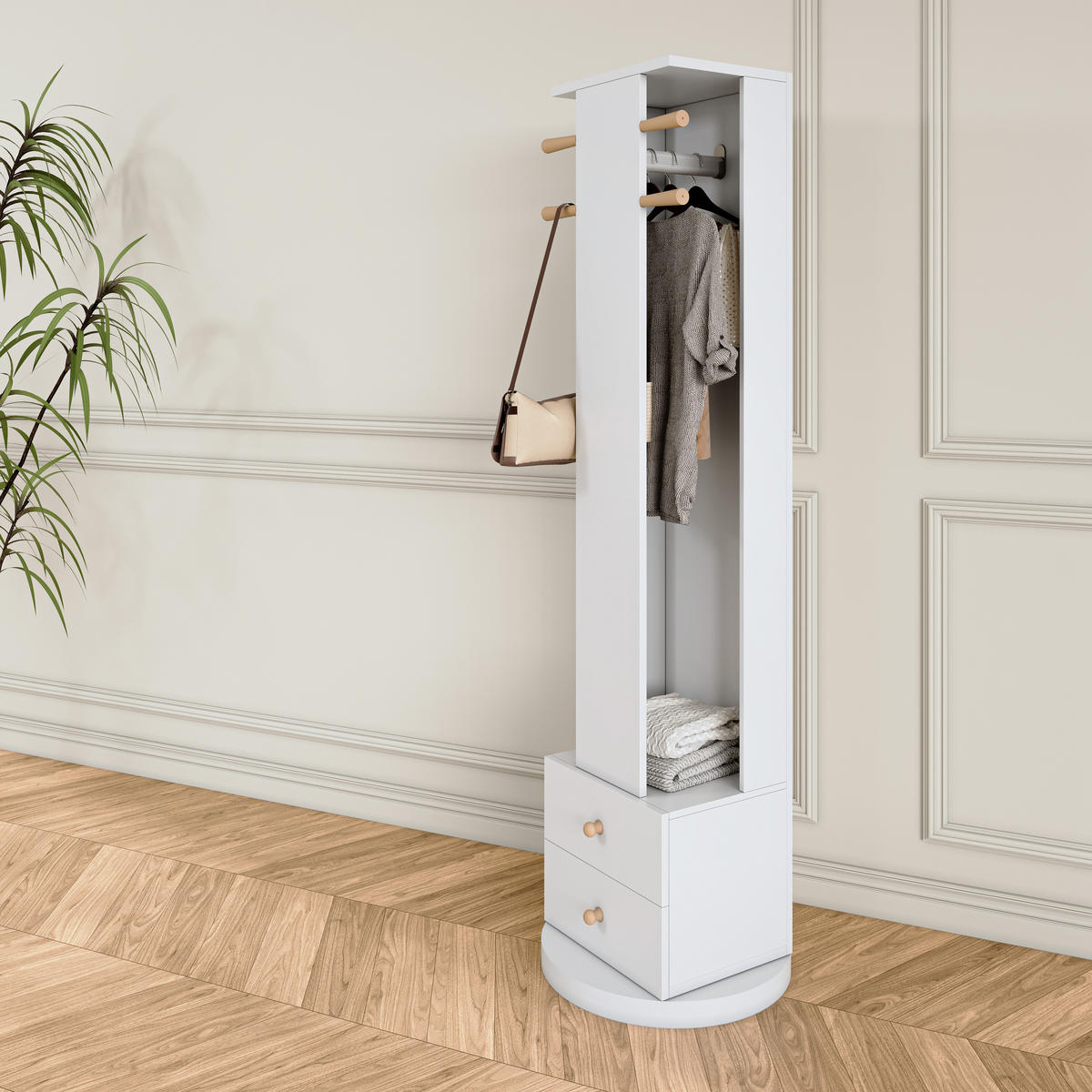 GARDEROBENSTÄNDER Spiegel freistehend Massivholz Schublade weiß - Weiß, Holz (35/155.5/45cm) - Fortuna Lai