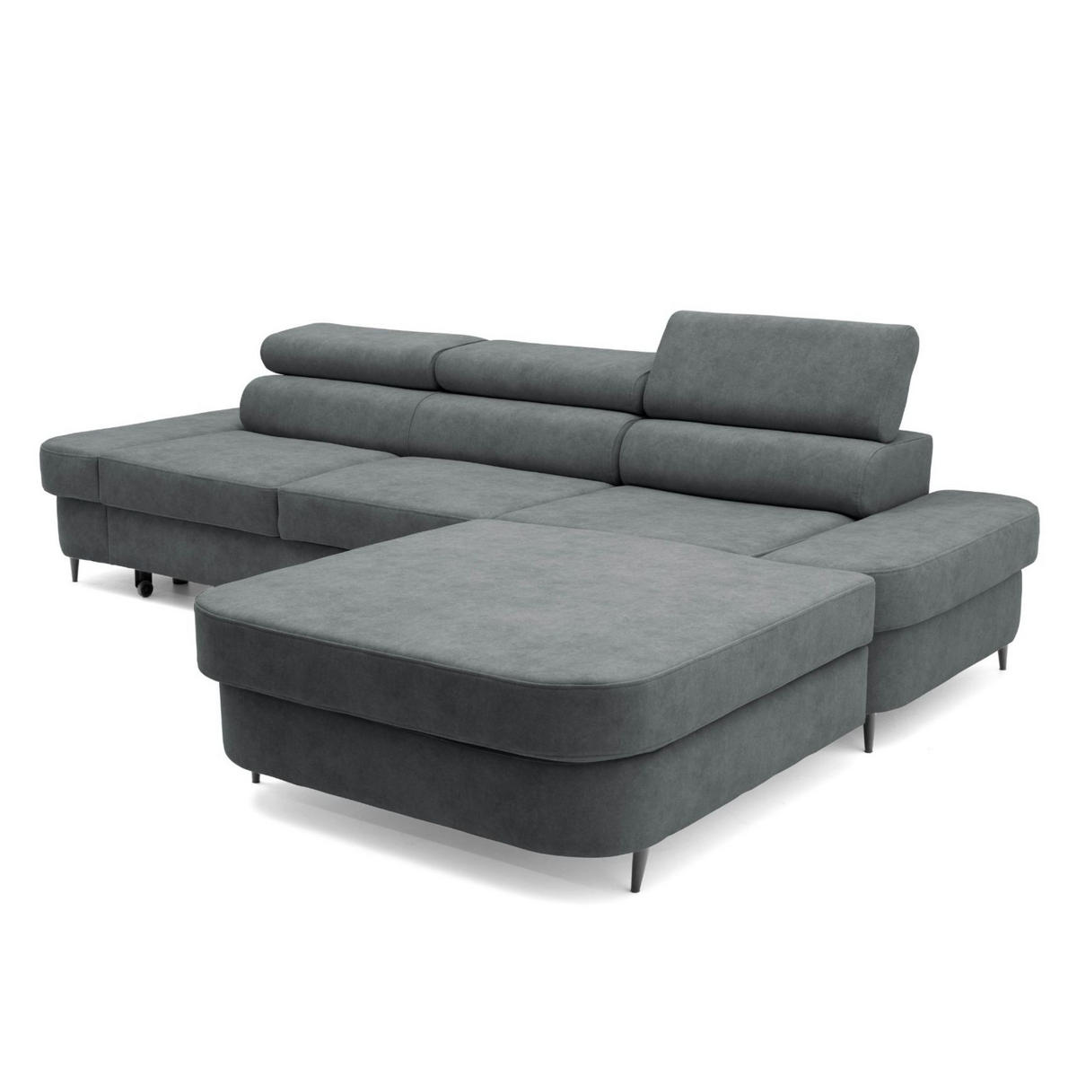ECKSOFA JAZZ L Rechts mit Schlaffunktion 127x216 Velours Grau - Schwarz/Grau, Holz/Textil (237/285cm) - Muffo