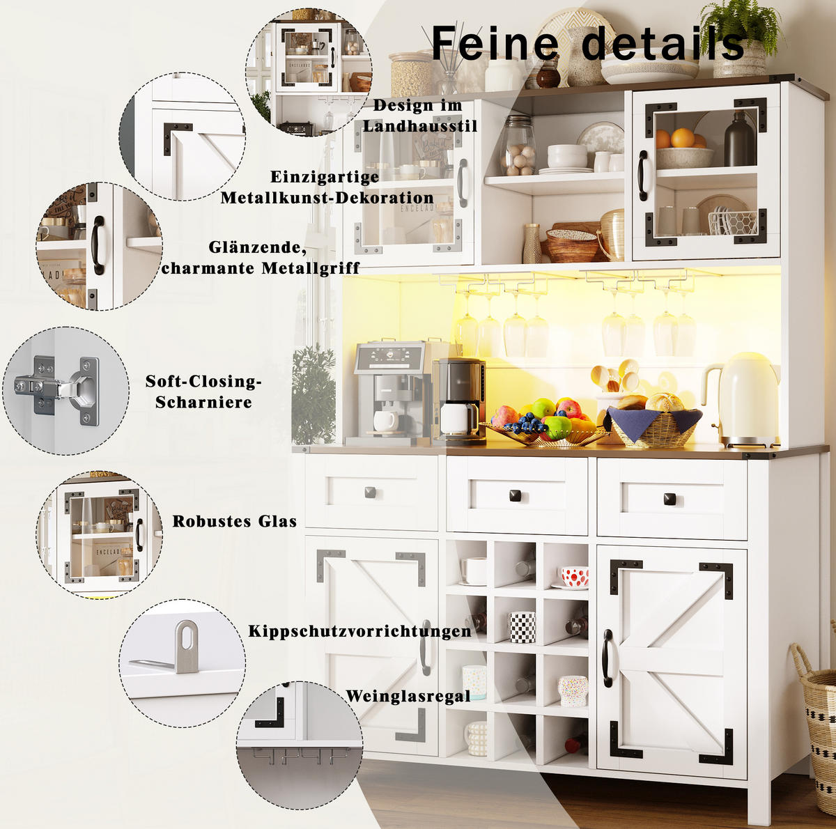 ANRICHTE 120/40/170 cm in Weiß mit LED-Beleuchtung und Steckdosenleiste - Weiß, Holzwerkstoff (120/170/40cm) - Flora Grace