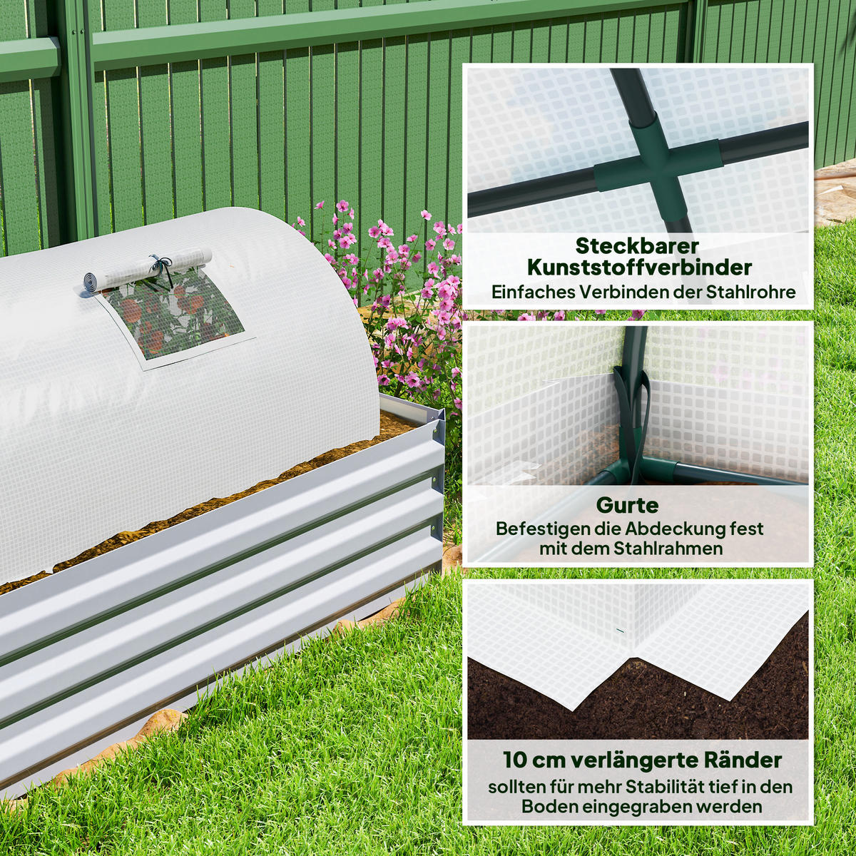 GEWÄCHSHAUS, 200L x 80B x 45H cm - Weiß, Kunststoff/Metall (80/45/200cm) - Outsunny