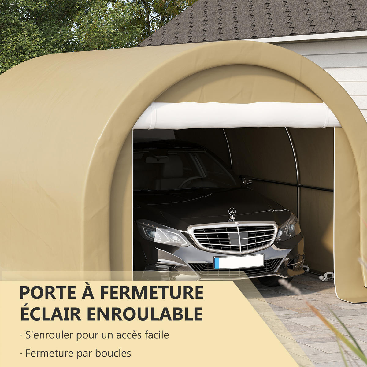 CARPORT DE-12612 500/300/240 cm 190 g/m² mit abnehmbaren Seitenwänden Beige - Beige, Kunststoff (300/240/500cm) - ComfortXL