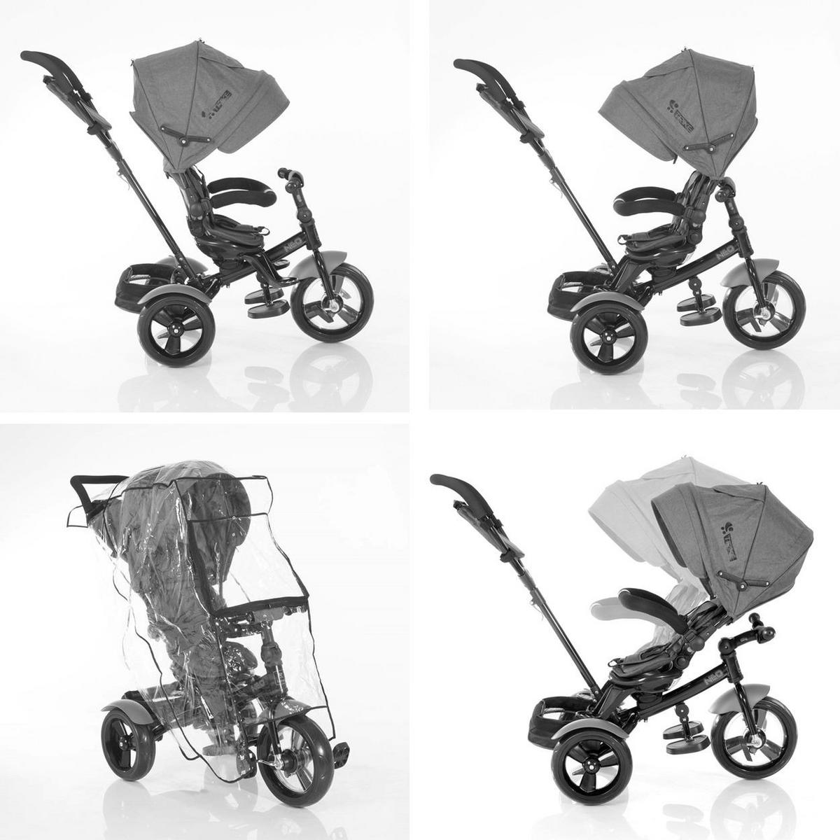 DREIRAD Neo 4 in 1 schwarz Krone EVA-Reifen, Schiebestange, Sitz drehbar, verstellbar - Schwarz, Metall (120/55/104cm) - Lorelli