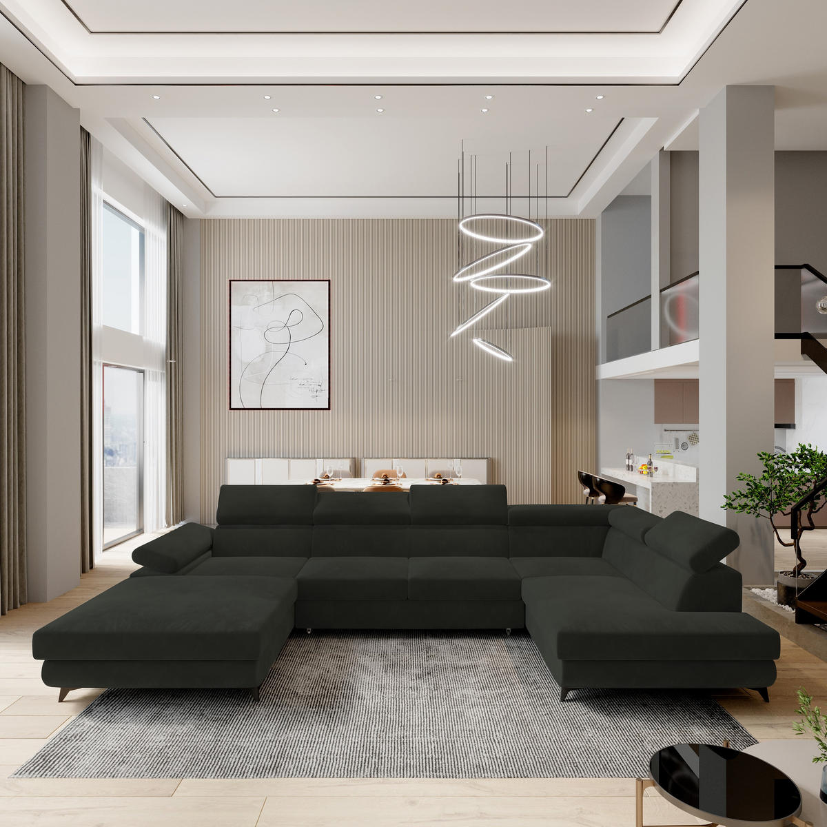 ROHOVÁ SEDAČKA RUBANO černá - černá, kov/dřevo (339/190cm) - MASSENO