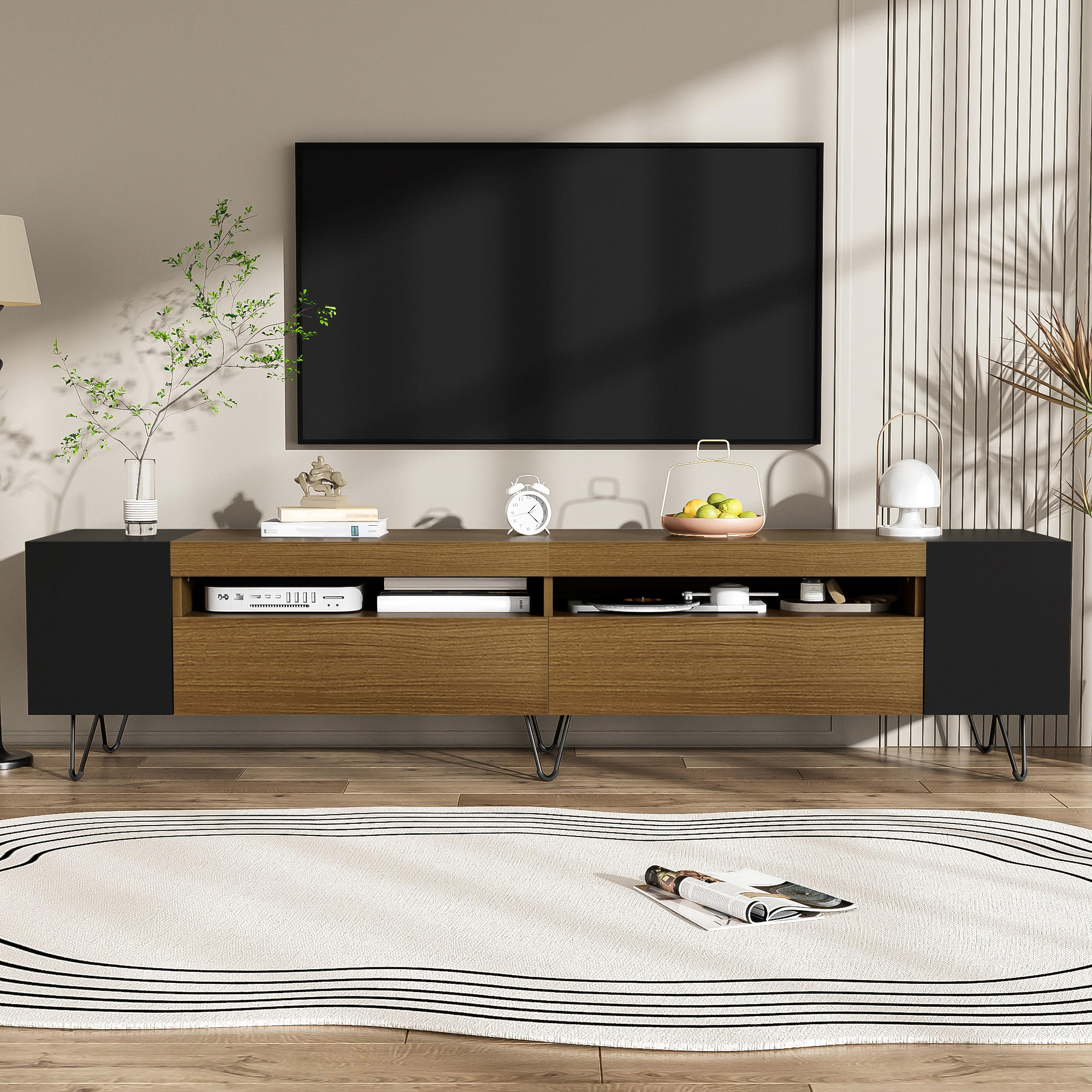 TV-ELEMENT Schwarz und Holzoptik 180/36/43 cm - Schwarz/Braun, Holz (36/43/180cm) - Urban Meuble