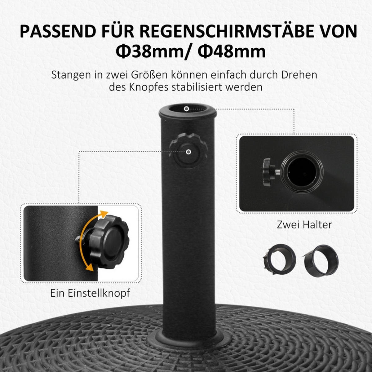 SONNENSCHIRMSTÄNDER 25 kg Rollen Rattanoptik - Schwarz, Metall (52/52cm) - Fortuna Lai