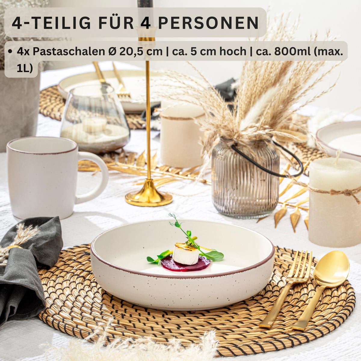 PASTASCHALEN BOMBAY IVORY - 4 teilig aus Steingut - Creme, Stein (20.5cm) - Sänger