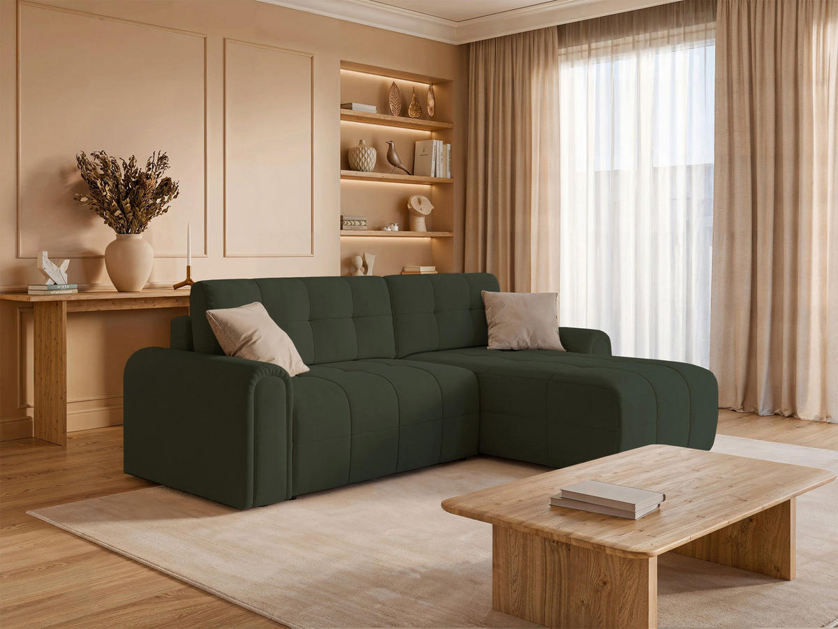 ECKSOFA Simolla Olivgrün rechts - Schwarz/Olivgrün, Kunststoff/Textil (180/268cm) - Selsey