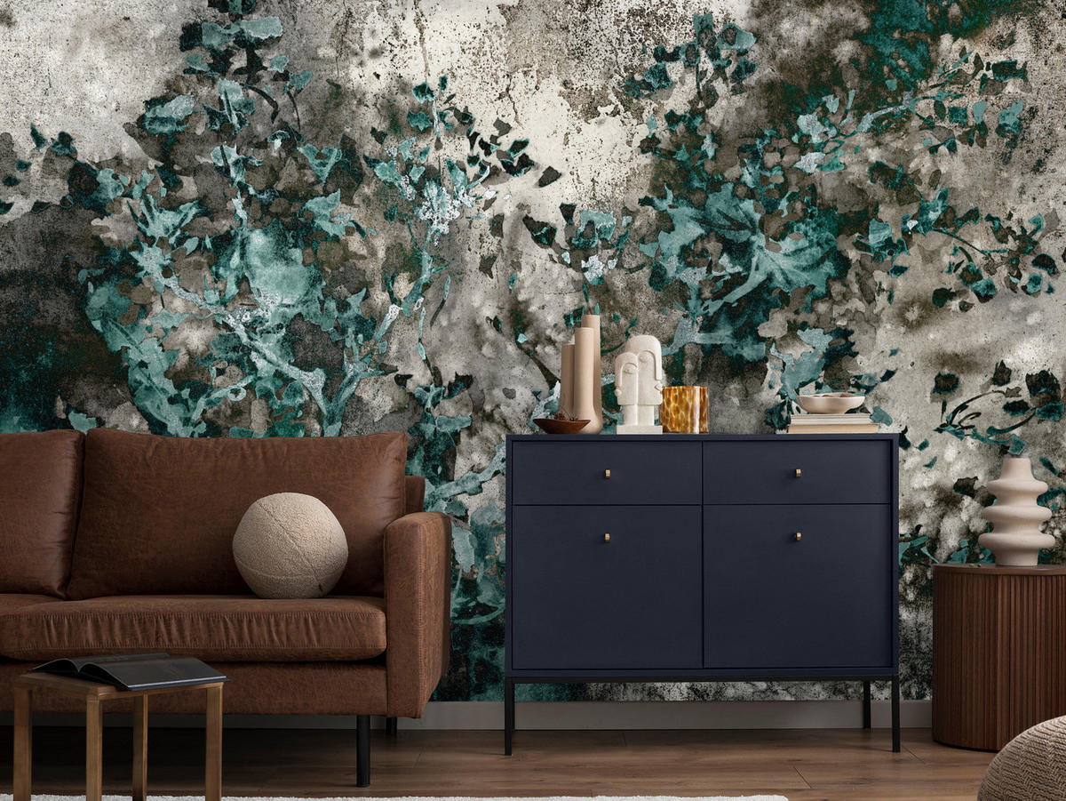 FOTOTAPETE für Wohnzimmer Beton Abstraktion 150x105 - Türkis/Grau, Papier (150/105cm) - Muralo