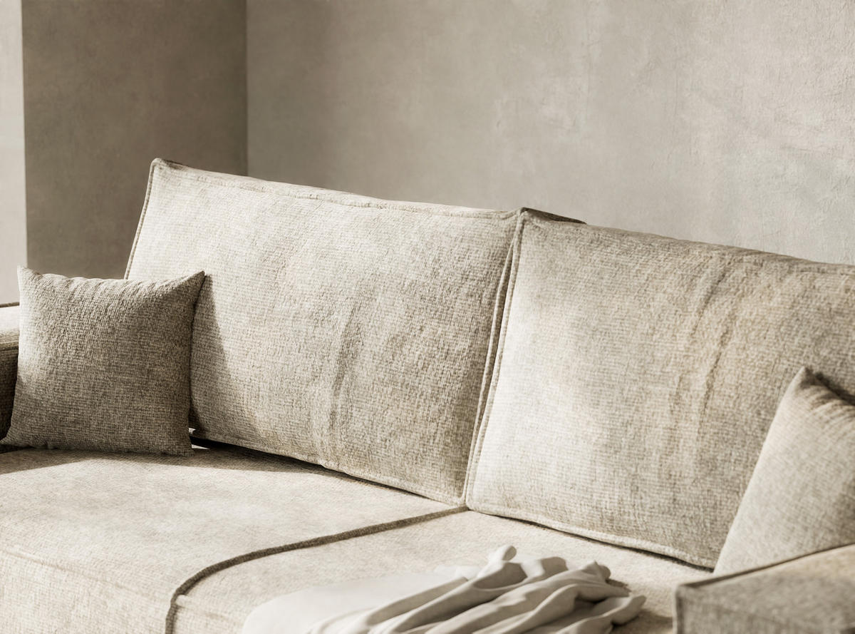 SOFA MIT SCHLAFFUNKTION Milos Beige Chenille-Stoff - Beige/Schwarz, Holz/Holzwerkstoff (255/70/105cm) - Maison de Reve