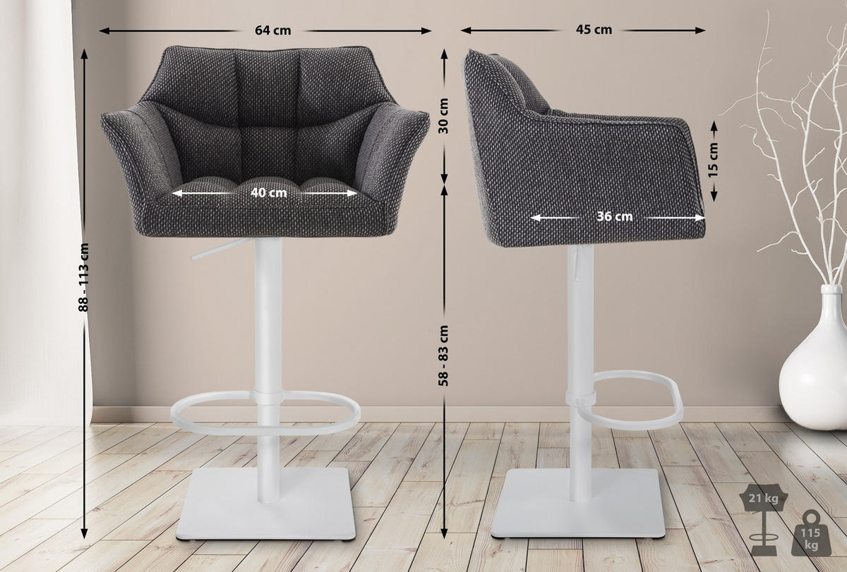 BARHOCKER Stoff Titangrau - Graubraun/Weiß, Textil/Metall (64/88/45cm) - CLP