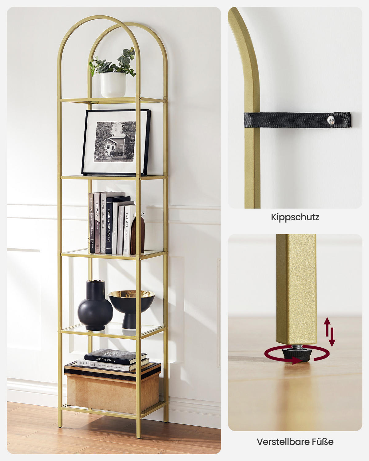 BÜCHERREGAL Binni - Goldfarben, Glas (30/183/40cm) - VASAGLE